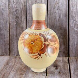 Hand Painted‎ Mexico Folk Art Pottery Jug Carafe Container Hand Made Pottery VTG
